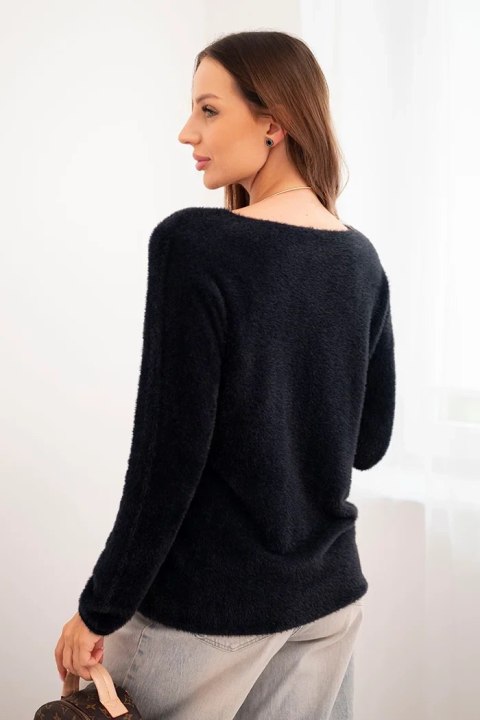 Sweter damski z miękkiej dzianiny z dekoltem V czarny