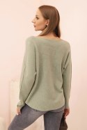Sweter damska z wiskozą z dekoltem w serek jasny khaki