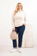 Sweter damski wiskozowy Plus Size z golfem o klasycznym kroju beżowy