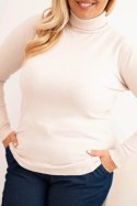 Sweter damski wiskozowy Plus Size z golfem o klasycznym kroju beżowy
