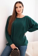 Sweter damski z dłuższym tyłem i tłoczoną gwiazdą ciemny zielony