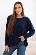 Sweter damski z dłuższym tyłem i tłoczoną gwiazdą granatowy