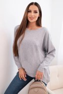 Sweter damski z dłuższym tyłem i tłoczoną gwiazdą szary
