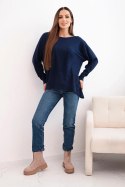 Sweter damski z dłuższym tyłem i tłoczoną gwiazdą granatowy
