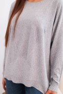 Sweter damski z dłuższym tyłem i tłoczoną gwiazdą szary