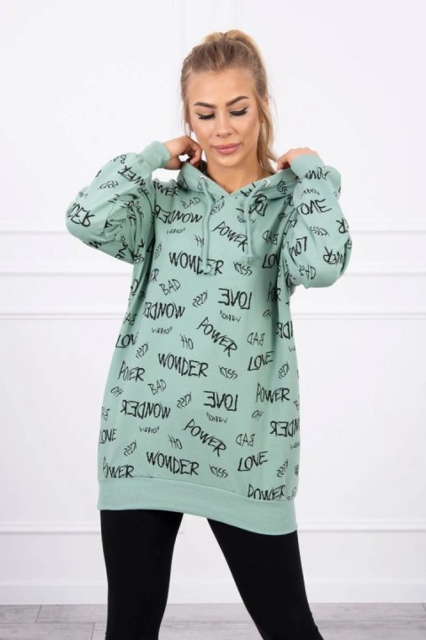 Bluza z napisami ciemno miętowa