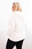 Bluza damska pętelkowa Plus Size bawełniana z kapturem i kieszenią kangurką biała