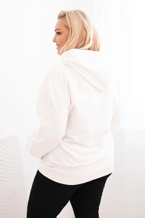 Bluza damska pętelkowa Plus Size bawełniana z kapturem i kieszenią kangurką biała