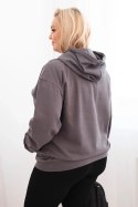 Bluza damska pętelkowa Plus Size bawełniana z kapturem i kieszenią kangurką grafitowa