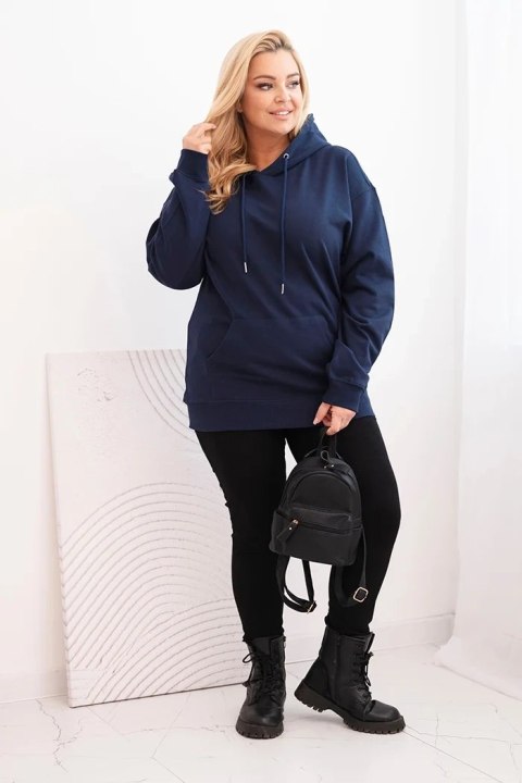 Bluza damska pętelkowa Plus Size bawełniana z kapturem i kieszenią kangurką granatowa