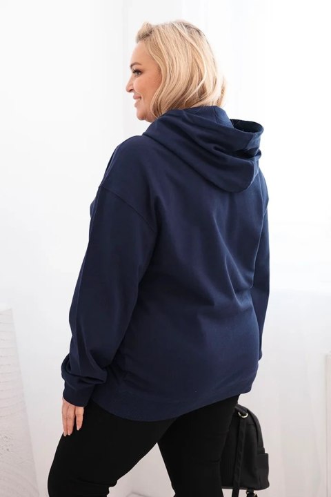 Bluza damska pętelkowa Plus Size bawełniana z kapturem i kieszenią kangurką granatowa