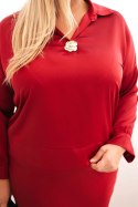 Komplet damska Plus Size z satynowym połyskiem i koronką bordowy
