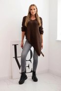 Sweter damski wełniany asymetryczny Plus Size z dekoltem V brązowy
