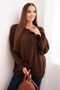 Sweter damski z dodatkiem moheru i wełny o luźnym fasonie brązowy