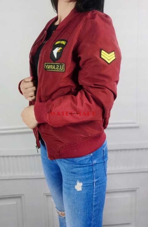 Kurtka bomber militarne naszywki bordo Kurtka bomber militarne naszywki bordo