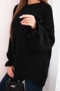 Sweter damski z dodatkiem moheru i wełny o luźnym fasonie czarny