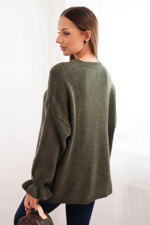 Sweter damski z dodatkiem moheru i wełny o luźnym fasonie khaki