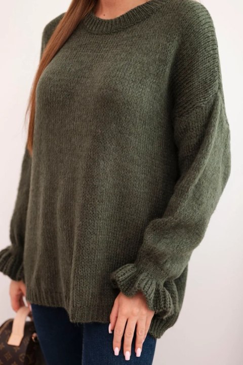 Sweter damski z dodatkiem moheru i wełny o luźnym fasonie khaki
