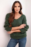 Sweter damski z miękkiej dzianiny z dekoltem V khaki