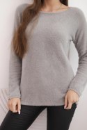 Sweter damski z miękkiej dzianiny z okrągłym dekoltem ciemno miętowy