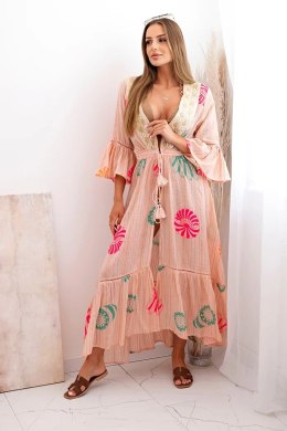 Narzutka damska boho z haftem morelowa