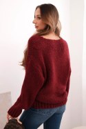 Sweter damski z miękkiej dzianiny z dekoltem V bordowy
