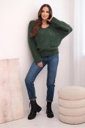 Sweter damski z miękkiej dzianiny z dekoltem V khaki