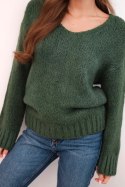 Sweter damski z miękkiej dzianiny z dekoltem V khaki
