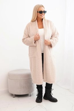 Płaszcz damski Plus Size z wiskozy bez zapięcia z kieszeniami beżowy