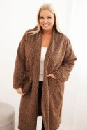 Płaszcz damski Plus Size z wiskozy bez zapięcia z kieszeniami brązowy