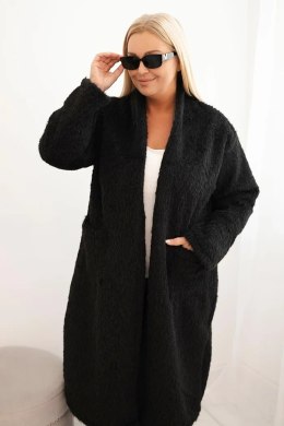 Płaszcz damski Plus Size z wiskozy bez zapięcia z kieszeniami czarny