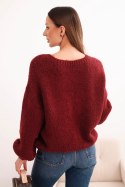Sweter damski o grubym splocie z wełną i długim rękawem bordowy