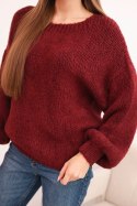 Sweter damski o grubym splocie z wełną i długim rękawem bordowy
