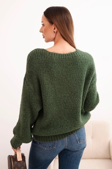 Sweter damski z wełną o grubym splocie i długim rękawem khaki