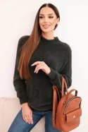 Sweter damski z wełną o miękkiej fakturze i długim rękawem khaki