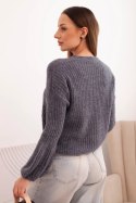 Sweter damski z baby alpaki z bufiastymi rękawami grafitowy
