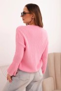 Sweter damski z baby alpaki z bufiastymi rękawami jasno różowy