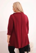 Bluzka damska bawełniana Plus Size asymetryczna z podwijanym rękawem bordowa