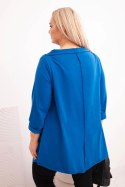 Bluzka damska bawełniana Plus Size asymetryczna z podwijanym rękawem chabrowa