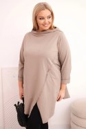 Bluzka damska bawełniana Plus Size asymetryczna z podwijanym rękawem fango