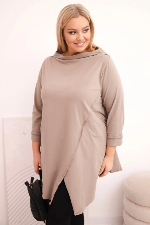 Bluzka damska bawełniana Plus Size asymetryczna z podwijanym rękawem fango