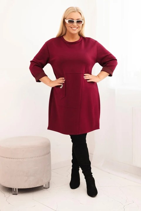 Sukienka damska Plus Size masełko z kieszenią i rękawem 3/4 śliwkowa
