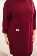 Sukienka damska Plus Size masełko z kieszenią i rękawem 3/4 śliwkowa