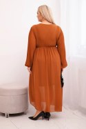 Sukienka plisowana damska Plus Size z wiskozy i z długim rękawem camelowa