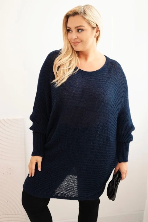 Sweter damski Plus Size z moherem ponczo granatowy