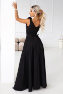 643-2 Elegancka wieczorowa suknia maxi z rozcięciem i różami - klasyczna czerń