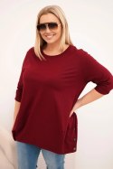 Bluzka damska Plus Size z bawełny z ozdobnymi guzikami i podwijanymi rękawami bordowa
