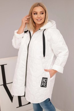Kurtka damska Plus Size pikowana z kapturem i napisem HOPE biała
