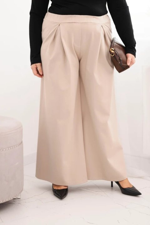 Spodnie damskie Plus Size z szerokimi nogawkami i plisowaniem beżowe