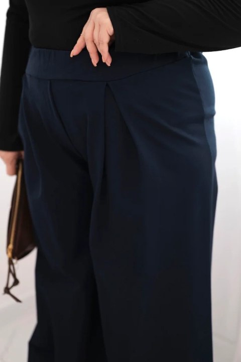 Spodnie damskie Plus Size z szerokimi nogawkami i plisowaniem granatowe